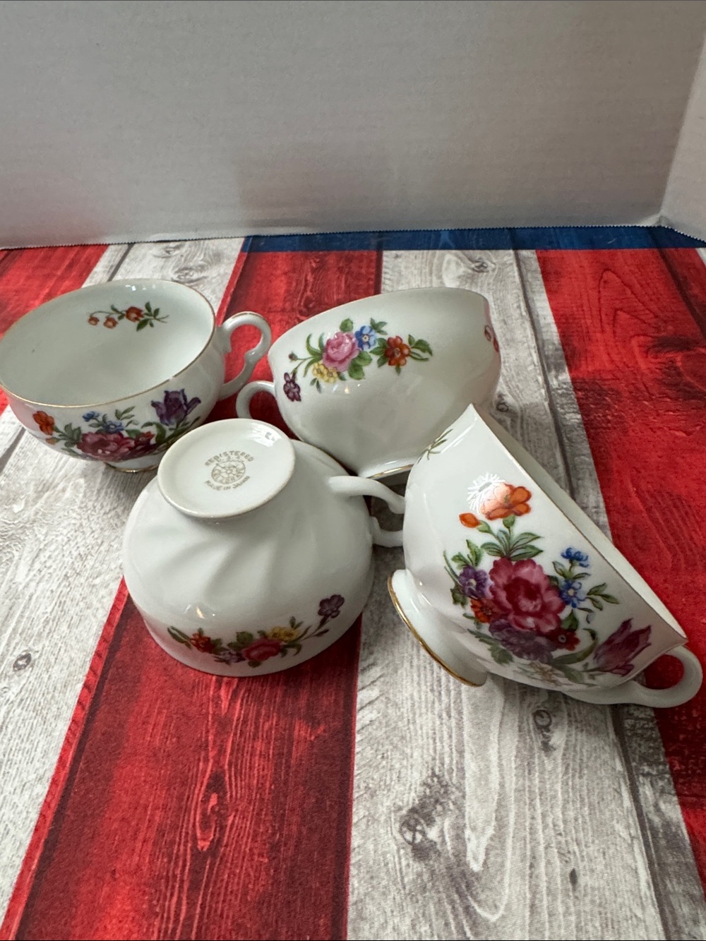 Celebrate Japan Vintage Porcelain Teacup Set with Purple Floral Motif/Gold Trim